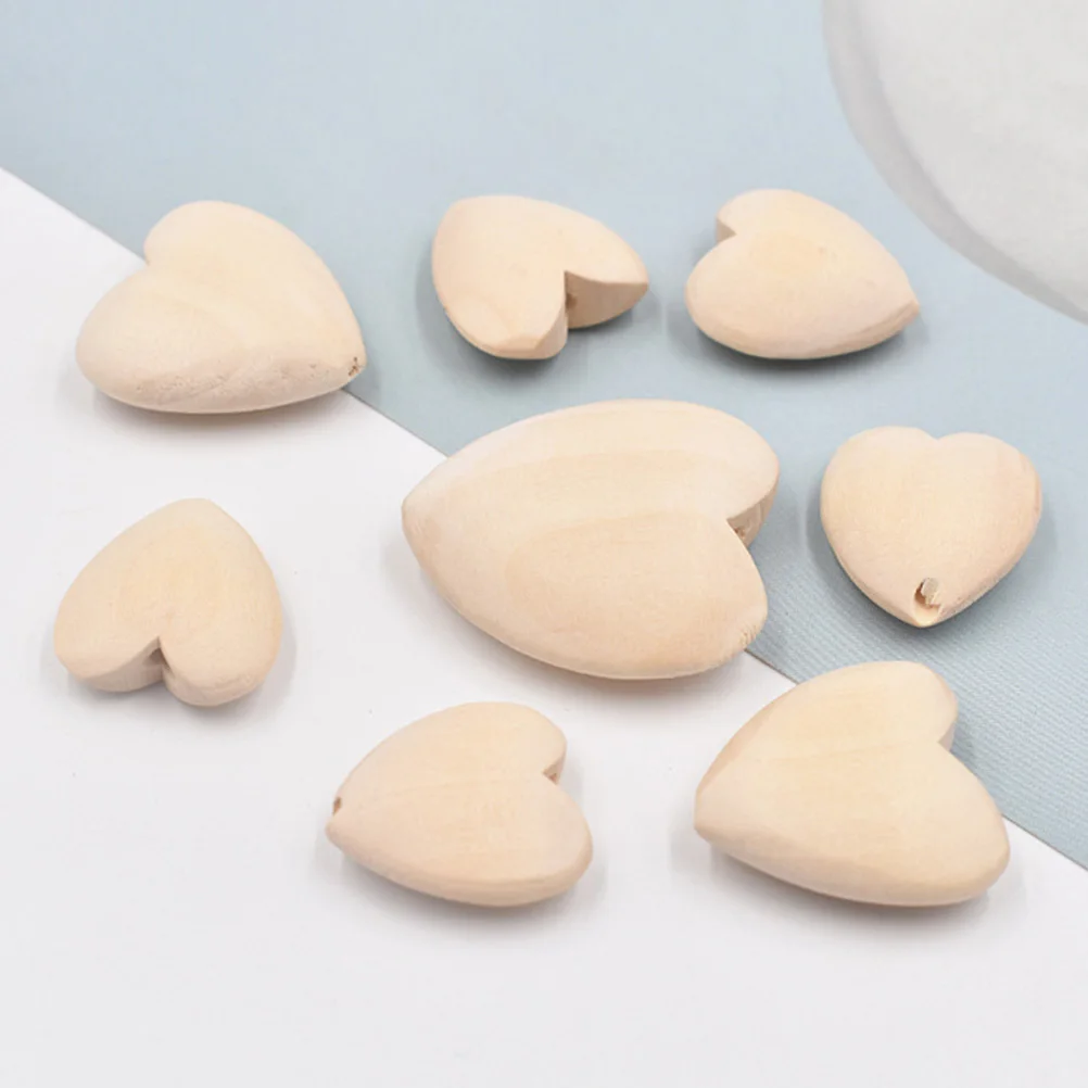 

50pcs Wooden Beads Accessories Heart Shape Compact Size Smooth Surface Diy Craft Material For Jewelry Toy Decor