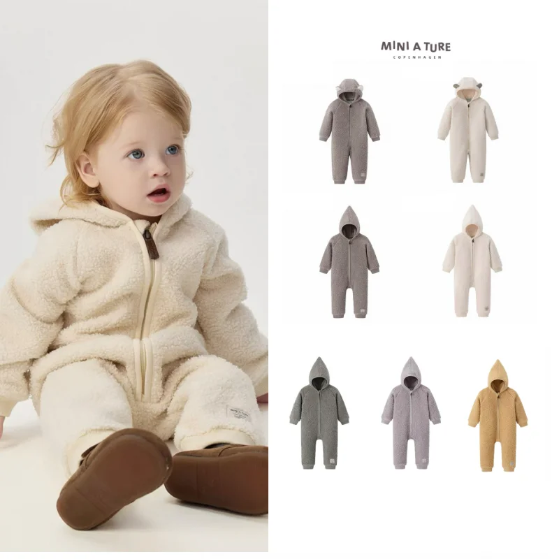 

Children's Crawling Suit 2025 Fall/Winter New Arrival Cartoon Cute Elf Hat Baby One-Piece Crawling Suit Cotton Warm Boy's Jacket