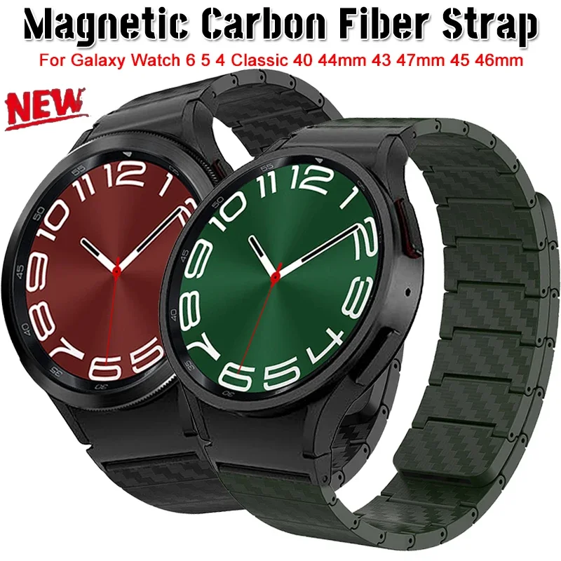 Magnetic Carbon Fiber Strap For Samsung Galaxy Watch 6 5 40mm 43mm Classic 43 47mm No Gaps Bracelet For Galaxy 4 Pro 42 45 46mm