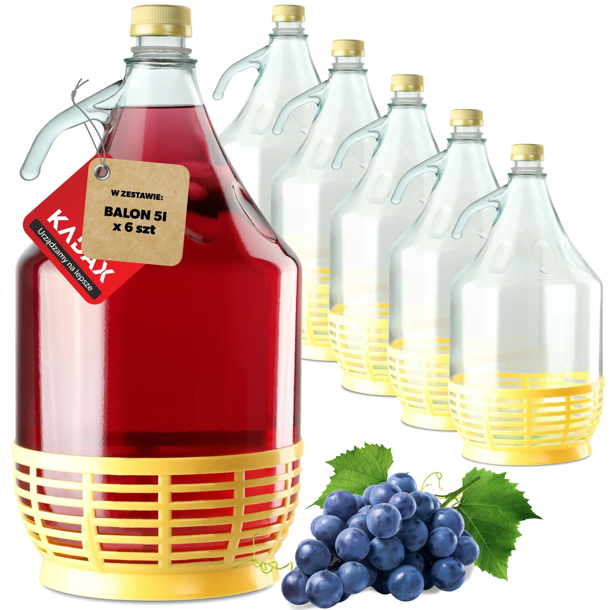 KADAX 6x Gąsior For Wine 5L Balloon Lady in einer Mülleimerflasche für Wein + Verschluss