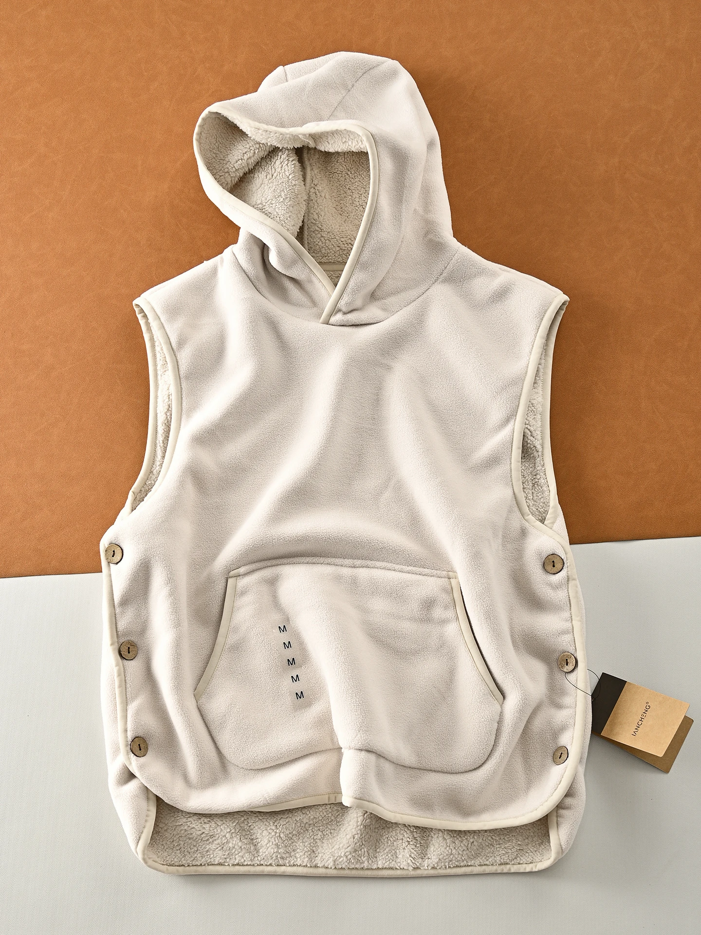 

Thiened Fce Lined Hooded Vest Warm Ci Sle Youth Faion Bal Design Men's Vest Layering Clothing Winter Wear