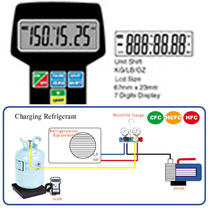 RCS-7040 Portable Refrigerant Charging Scale High Precision Support for KG LB OZ Units