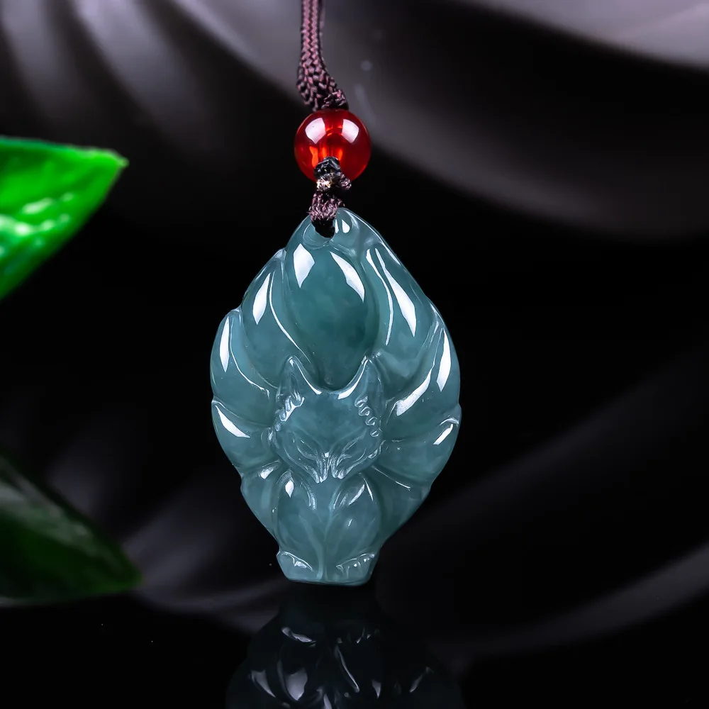 

Natural Myanmar Jadeite Fox Pendant Necklace Real Jade Carved Amulet Designer Luxury Jewelry Accessories Gifts for Women