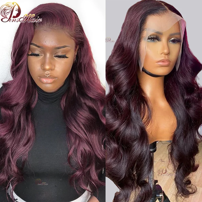 Colored Red Burgundy Lace Front Human Hair Wigs 13x4 99J Body Wave Transparent Lace Frontal Wig Soft Pre-Pluck Remy Hair 180%