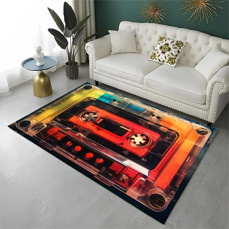 Retro Tape Cassette Music Large Area Rug Non-slip Durable Carpet for Bedroom Living Room Sofa Doormat Home Decor Floor Mat Gift