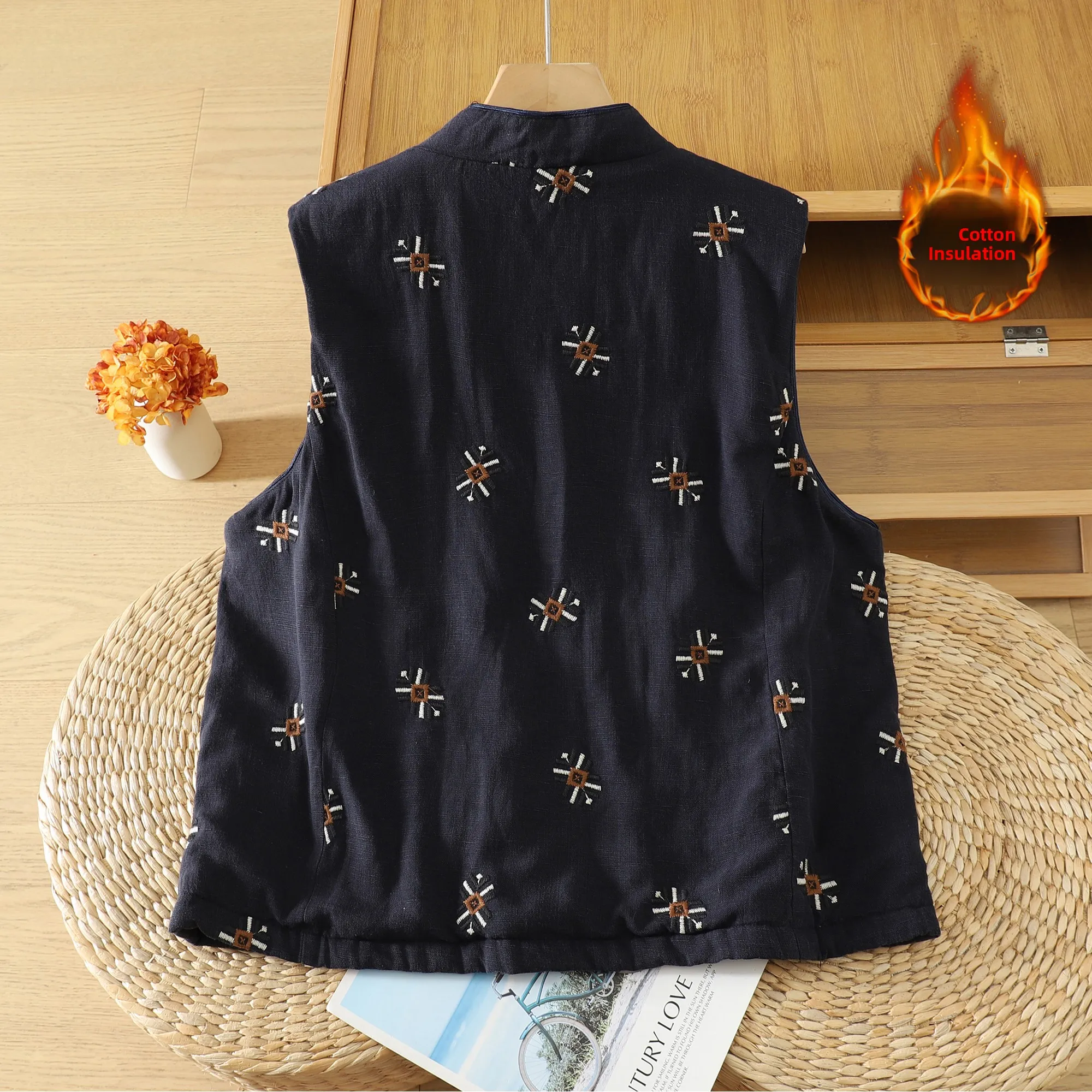 Retro Cotton Polyester Quilted Vest Women's Winter Thickened Warm Outerwear Sleeveless Tank Top Old Money Style Vest