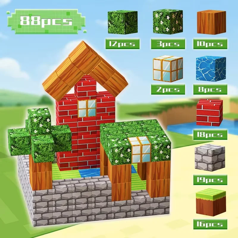 52-100 Stuks Magnetische Blokken-Bouw Mijn Wereld Architectonische Kubussen Set Voor Jongens Meisjes Leeftijd 3 + bouw Diy Educatief Speelgoed