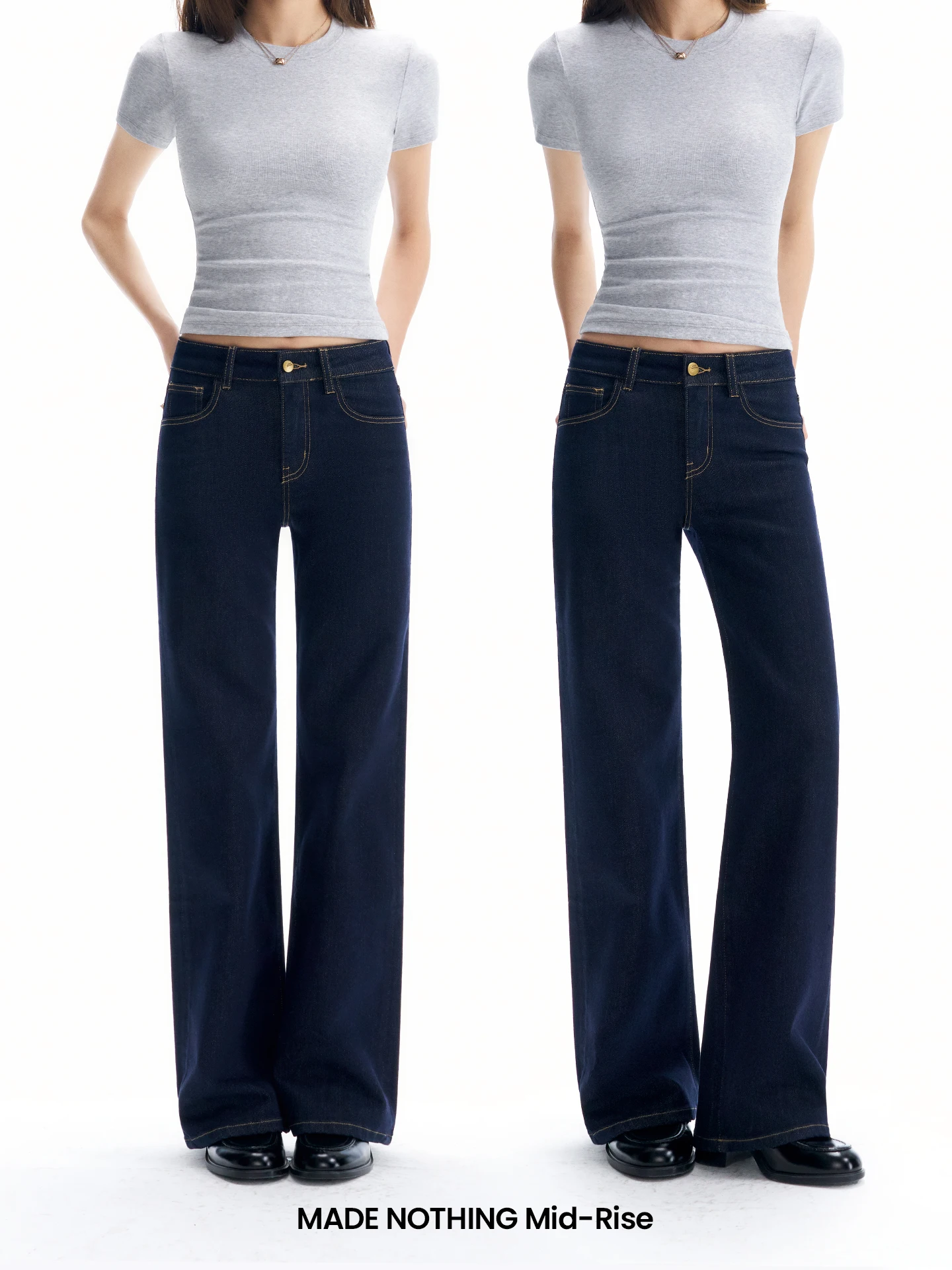 

High Elastic Straight Leg Blue Jeans Women's Classic Style Zipper Pocket Natural Waist Denim Fabric Four Seasons Universal