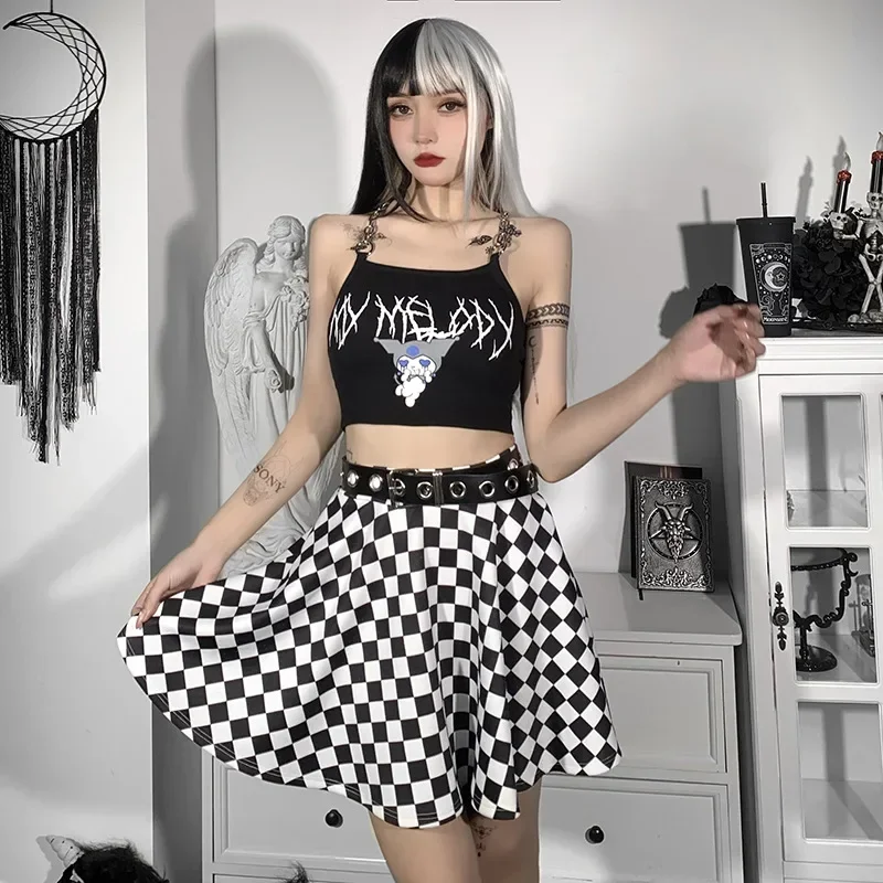 Sexy high waist over skirt in summer sexy Gothic Y2K Harajuku dark girl contrast Plaid stitching skirt