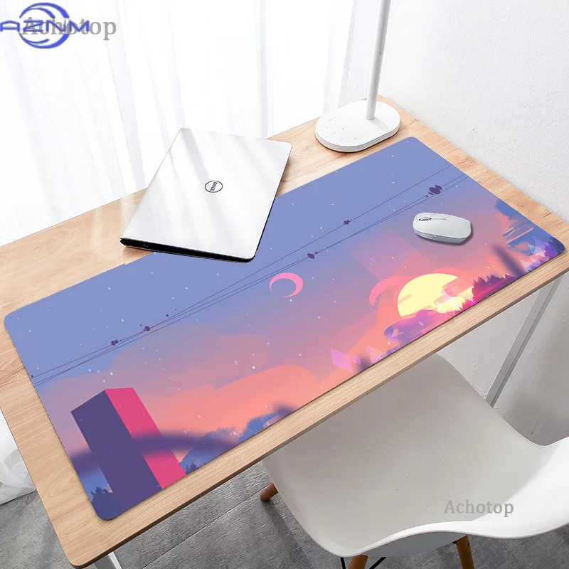 Kawaii Moon Landscape Mouse Pad PC Gamer Completo Gaming Mousepad Large Mouse Mats XXL Anime Cute Pink Keyboards Desk Mats