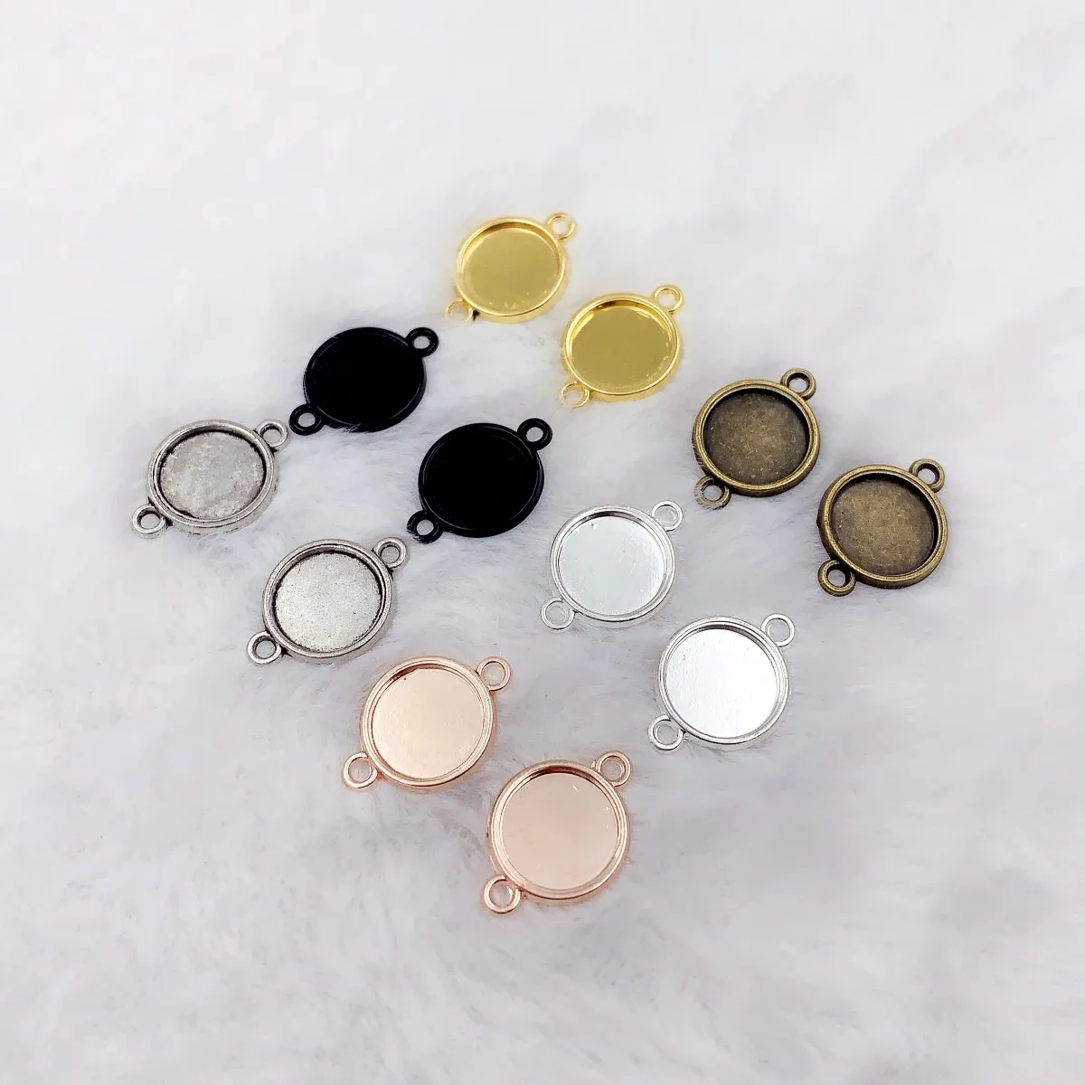 Onebeading 12มม.รอบ Cabochons 2ลูปตัวเชื่อมต่อว่างเปล่าถาด DIY 15X21มม.20pcs K06340