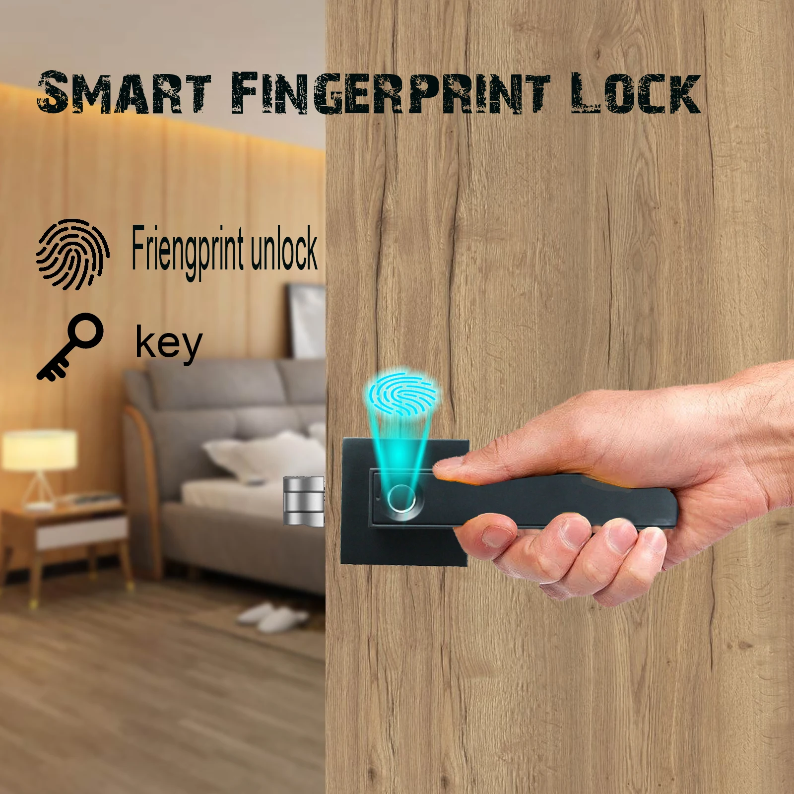 Fingerprint Door Lock for bedroom Biometric door Handle knob lock Keyless Smart Electric Security Locks