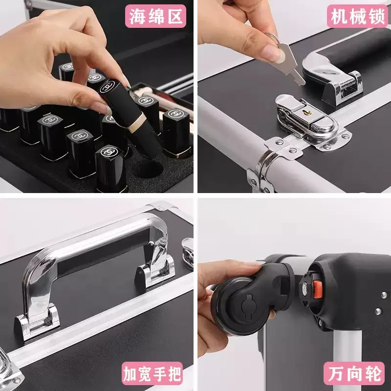 Wheeled Rolling Cosmetic Trolley Case Portable Large Storage Box for Nail Tattoo Makeup Artist Salon Use