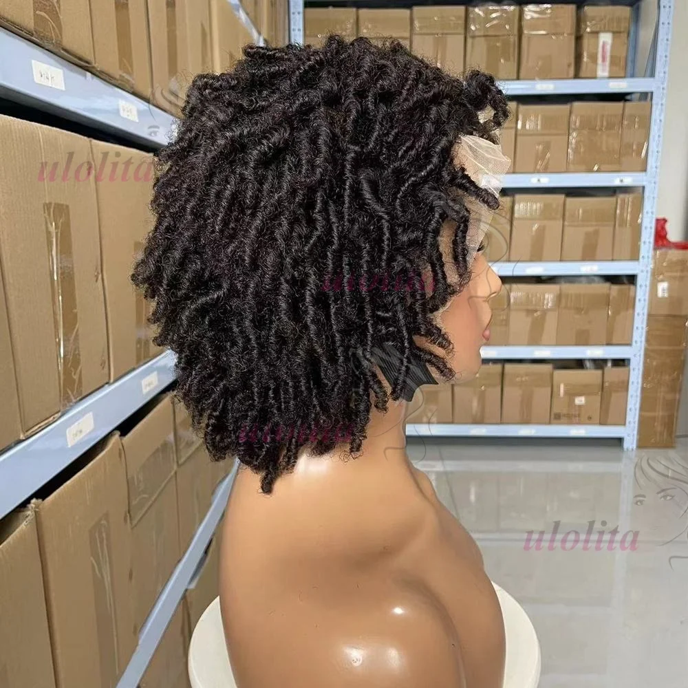 Afro-Dreadlocks 13x4 Lace 100% Echthaar Kurze Lockige Perücken für Schwarze Frauen Brasilianisches Jungfrauenhaar Transparente Lace-Perücke für den täglichen Gebrauch – Detail 3