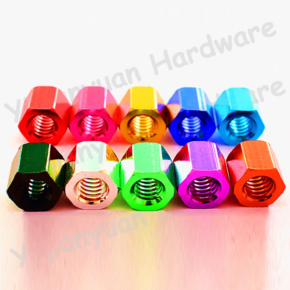 Yiqianyuan Colorful Hexagon Coupling Nuts 1/4-20 UNC Aluminum Alloy Joint Column Standoff Spacer for Hardware Accessories