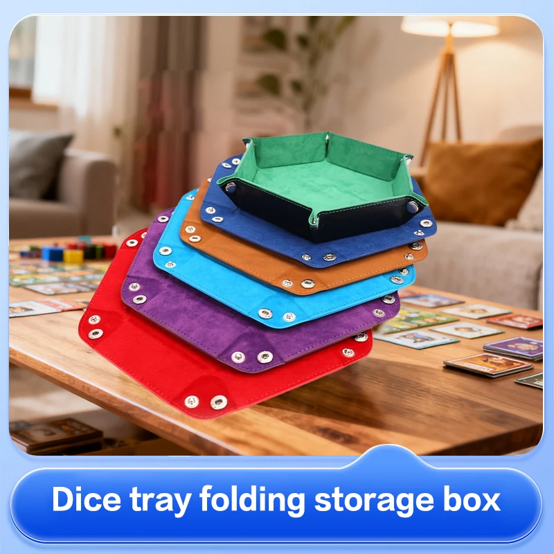 

High Quality Foldable Dice Tray Box PU Leather Folding Hexagon Coin Square Tray Dice Game