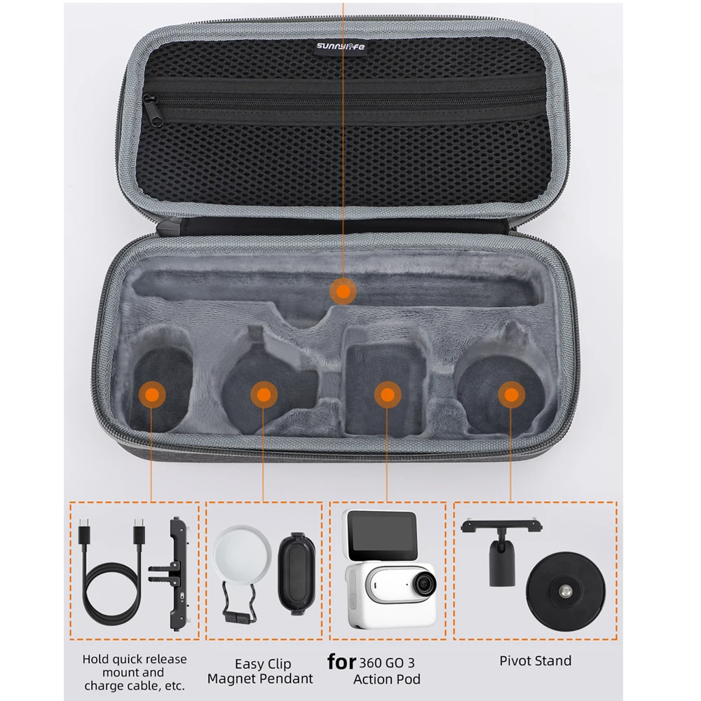 Sunnylife Carrying Case For Insta360 GO 3 Body Bag Portable Storage Bag Action Camera Protection Box For Insta 360 GO 3S Parts