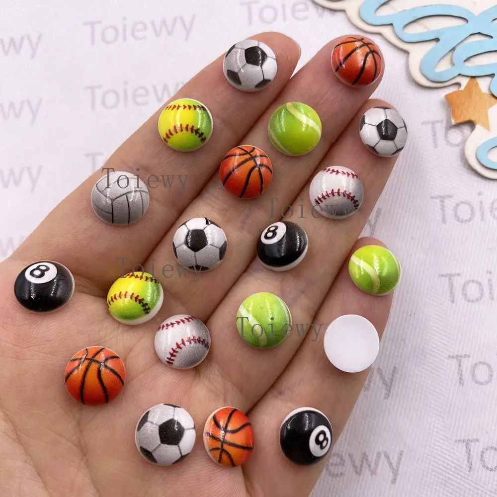 60pcs Resin Colorful Mini Football Baseball Basketball Billiards Various Fun Ball Art Flat back Stone DIY Scrapbook Decor Crafts