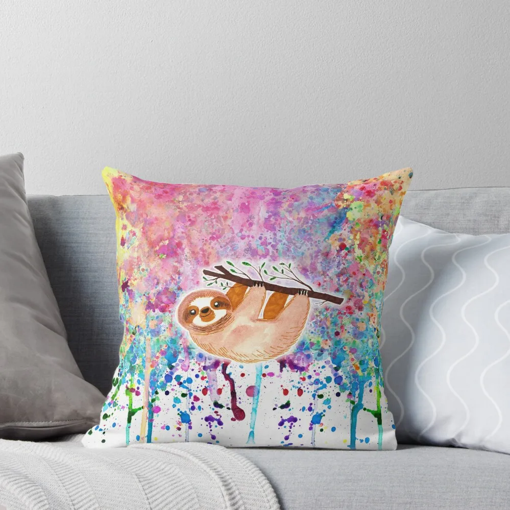 

Watercolor Sloth - Rainbow Paint Throw Pillow Christmas Pillows Sofa Cover pillow