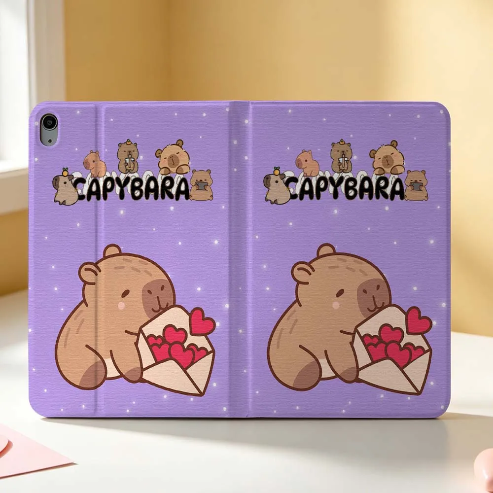 Cute Cartoon Capybara Pattern For Apple iPad Pro Mini Air A16 A17 A14 4 5 6 7 6th 12th Gen M5 11 13 M4 Pen Tray Tablet Case Soft