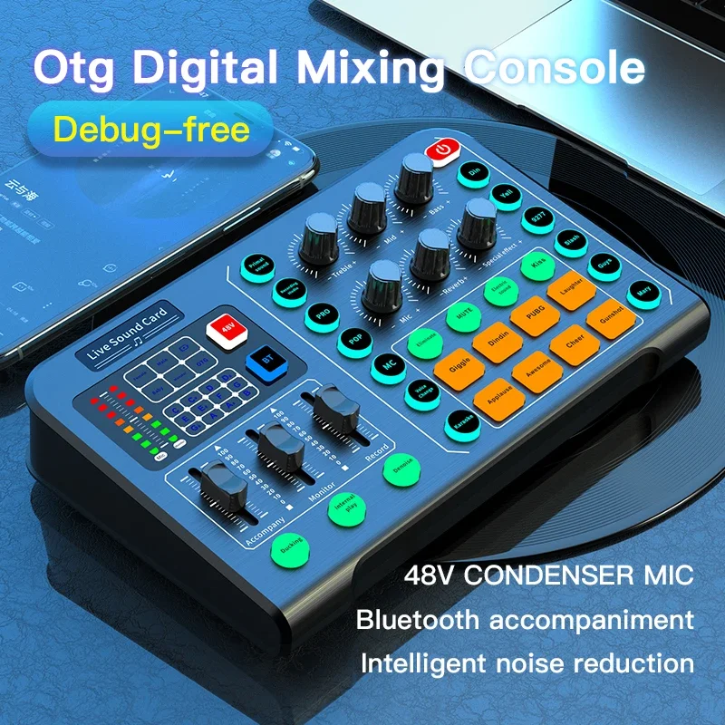 

M6 Sound Card Audio Mixer for Tiktok Live Broadcast Karaoke Professional Studio for Game Singing Voice Podcast Live Streaming