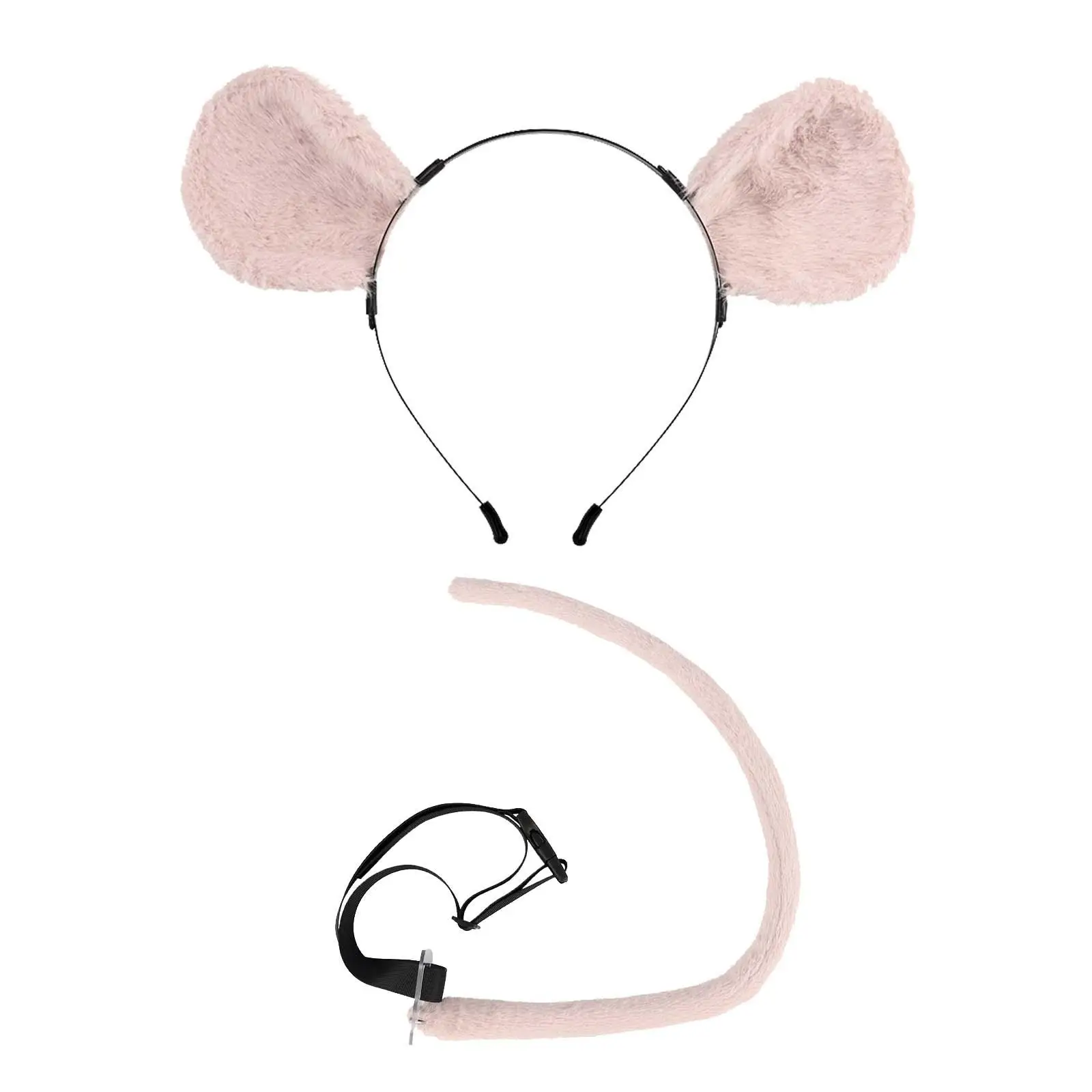 2 Pieces Mouse Costume Accessory Set Mouse Ears and Tail Plush Hair Hoop