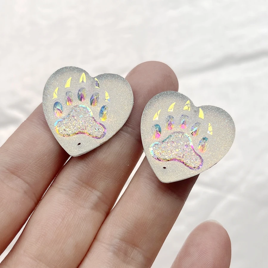 Shiny AB Color Bear Claw Heart Resin Sewing Rhinestone diy Jewelry Wedding scrapbook Aboriginal earring accessories 10pcs/lot