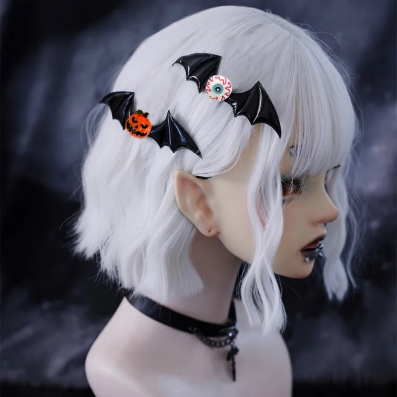 Halloween Dark Gothic Bat Hair Clips Y2K Cute Pumpkin Skull Batwing Hairpins Witch Devil Side Bangs Pin Cosplay Hair Accessories