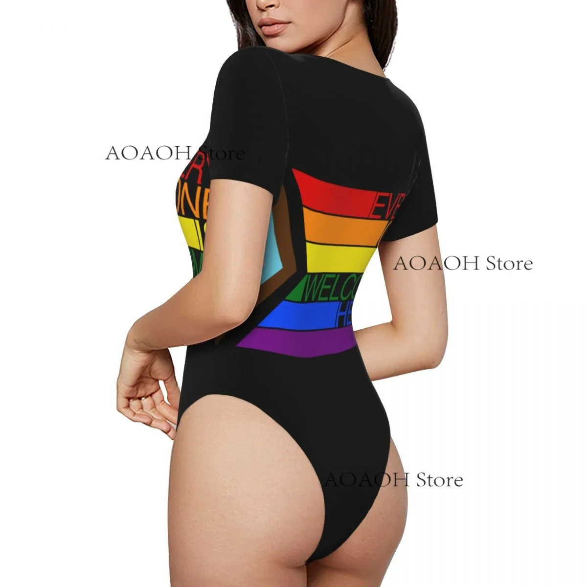 

Pride Flag Rainbow Women's Casual Crewneck Leggings Jumpsuit Tight Sexy Short Sleeved