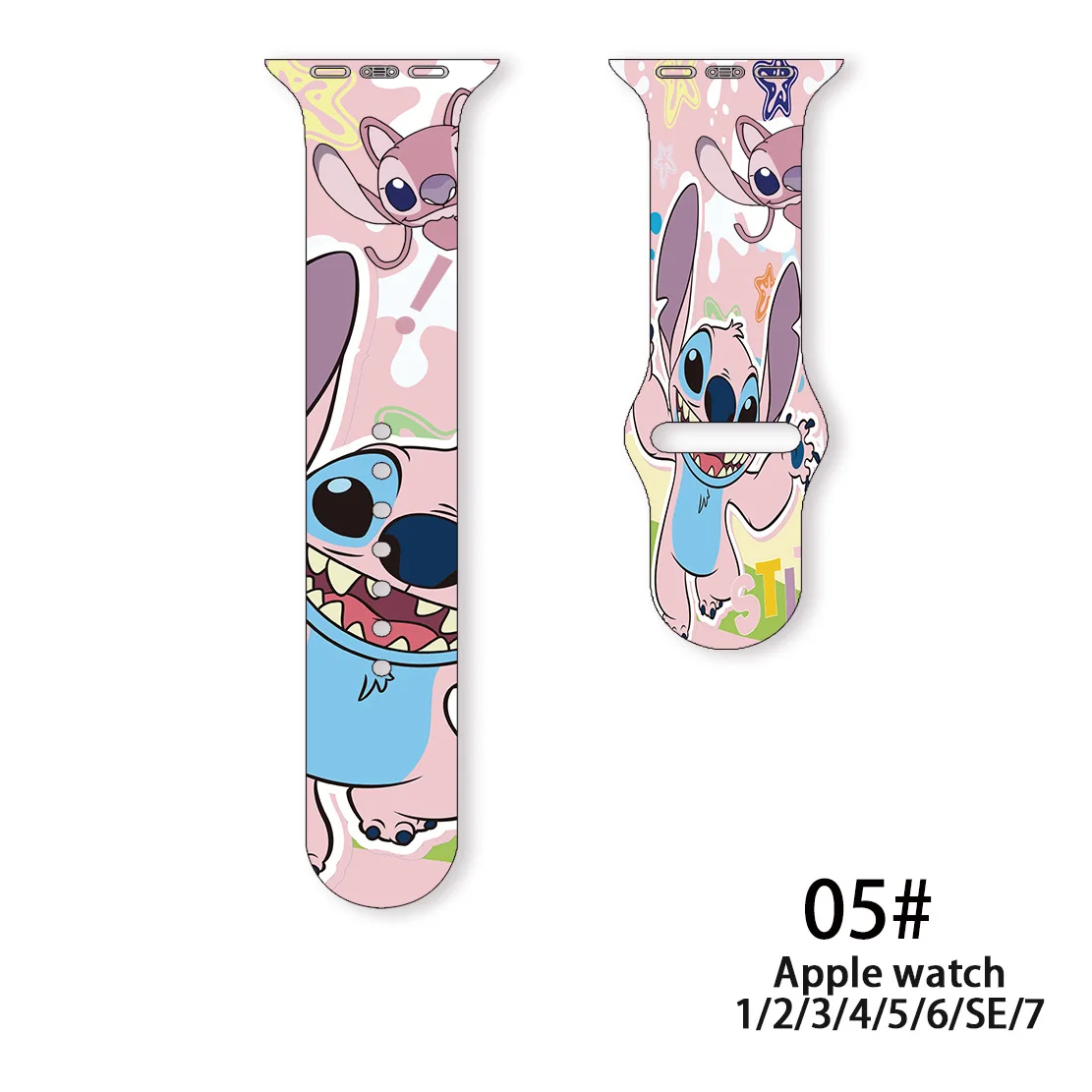 Disney Stitch Apple Watch Strap for Iwatch1/2/3/4/5/6/7se Watch Print Silicone Watch Replacement Watchband 38mm 42mm 44mm Gifts