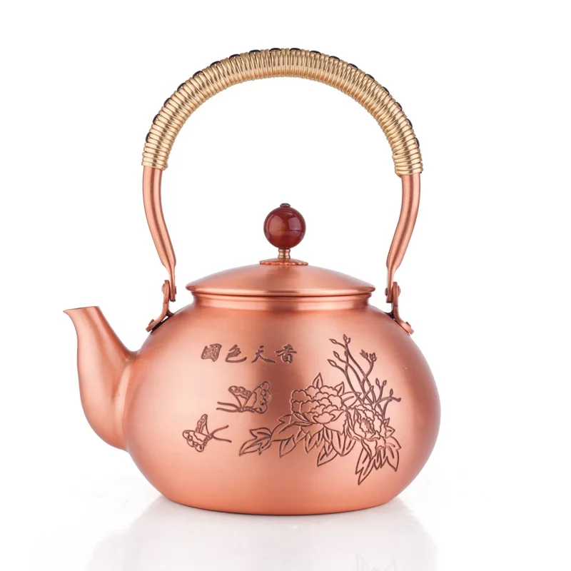 Thick Engraved Copper Tea Pot Kettle Hammered Copper Teapot