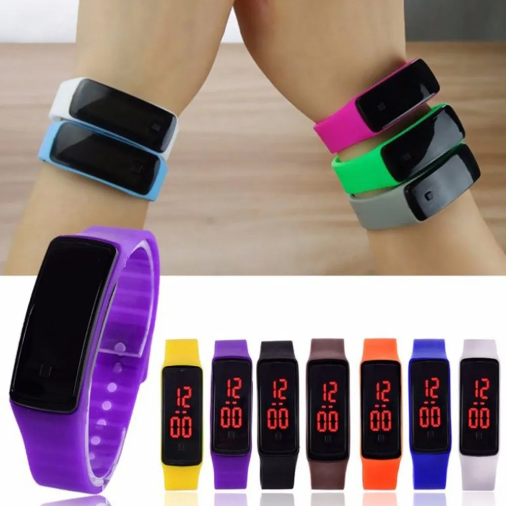 LED Digital Watch Black Silicone Band Adjustable Wristband Outdoor Sports Unisex Children Men Women Running Time Date Display
