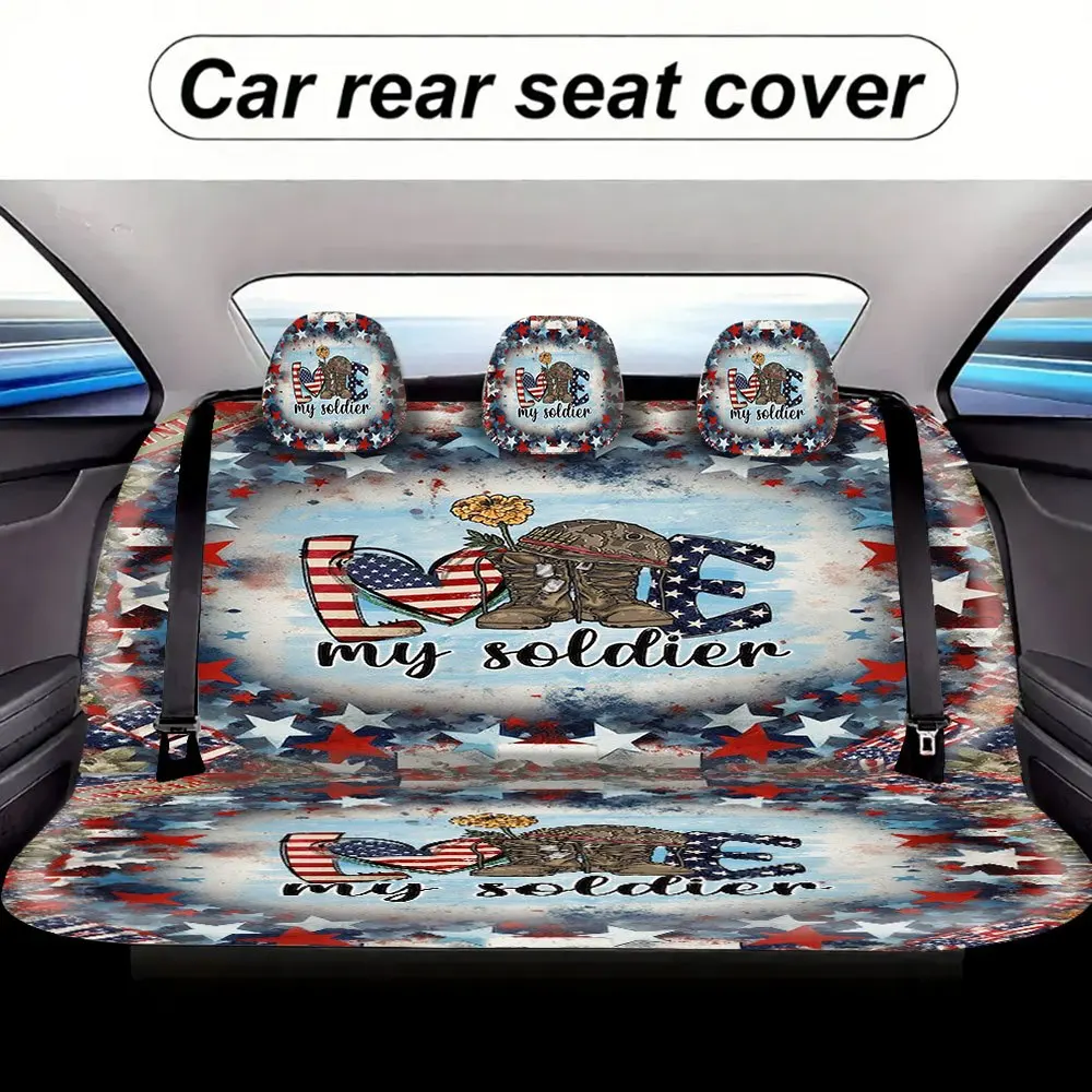 Trendy Print Car Seat Covers Full Set Fit Premium Material All Festivals Versatile Comfortable Breathable Love My Soldier Car I