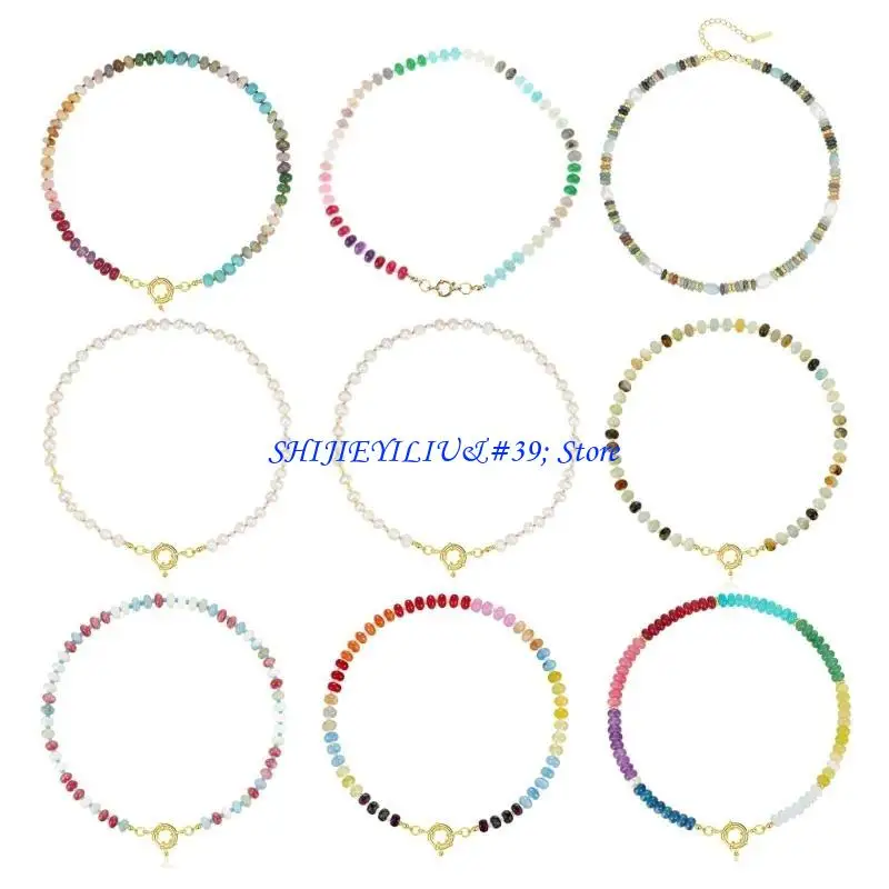 E21F Adjustable Length Necklace Colorful Beads Necklace Fashion Statement Necklace