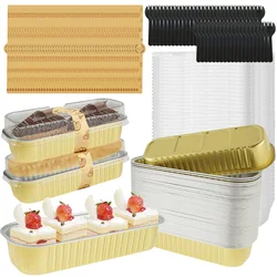 100PC Mini Loaf Pans With Lids Aluminum Foil Baking Pans Tins Containers Disposable Muffin Tins Cupcake Cups Kitchen Accessories
