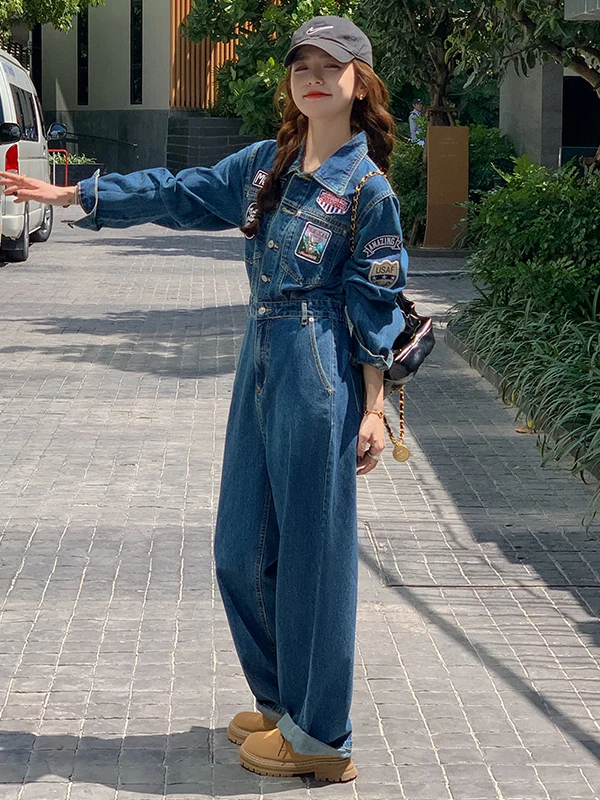 

Retro American Denim Overalls Women's Loose Casual Workwear Design High Waist Long Pants Street Sle Autumn Winter New Arrival