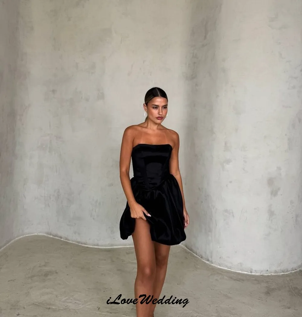 Customized A-Line Black Homecoming Dress 2025 Strapless Mini Length Elegant Wedding Party Dress For Women Prom Dress Customized