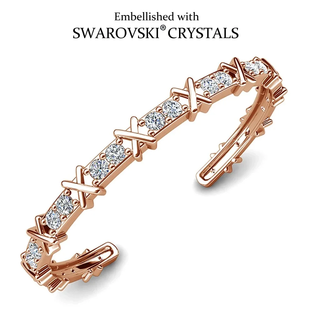 

Daisini Crystals from Swarovski Letter X Cuff Bangle Women Men Fashion Stack-able White Bracelet Party Daily Charming Jewelry