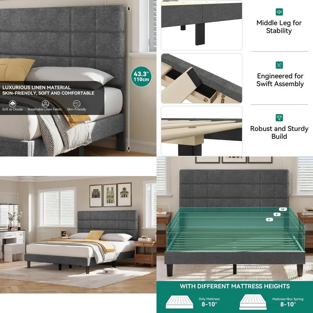 

Кровать-платформа King Size с тканевой обивкой и деревянными ламелями, основание для матраса, бесшумная, не требует пружинного блока, простая сборка