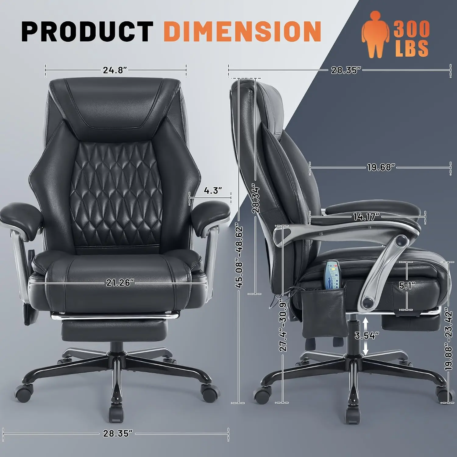 Ergonomic Leather Office Massage Chair with Reclining Function & Lumbar Support for Executive Desk Work, Customized