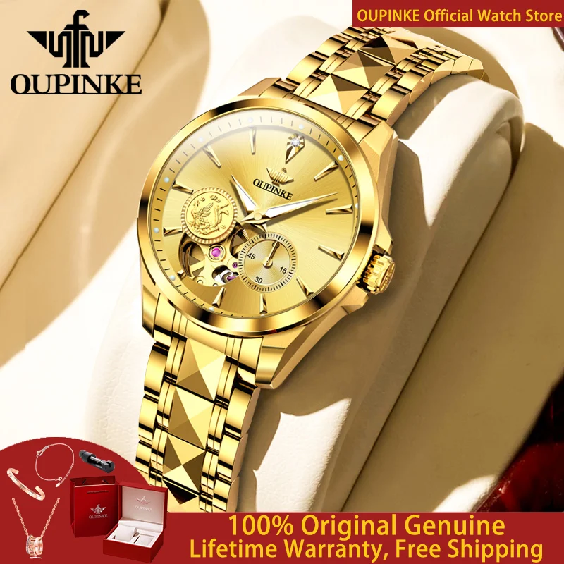 

OUPINKE 3260 Women Watch Luxury Fully Automatic Mechanical Watch High end Hollow out Phoenix True Gold True Diamond Women Watch