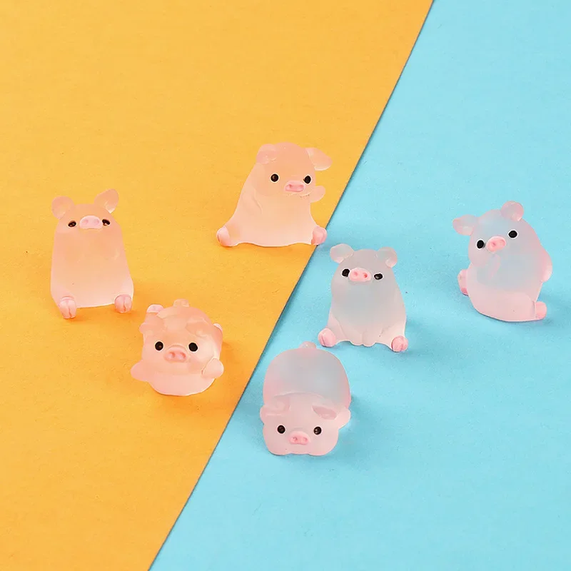 6Pcs/set Cute Pink Translucent Resin Piggy Ornament Micro-Landscaping DIY Accessories Home Desktop Car Pig Decoration Kids Gitf