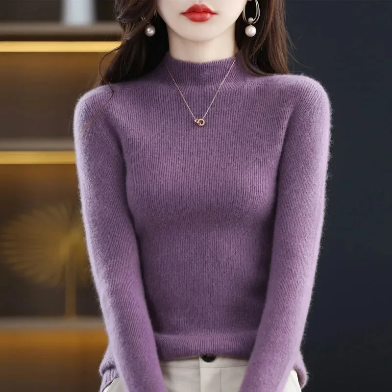 Fashion Turtleneck Wool Cashmere Women Knitted Sweater Long Sleeve Pullover Autumn Winter Clothing Jumper Top Pull Femme