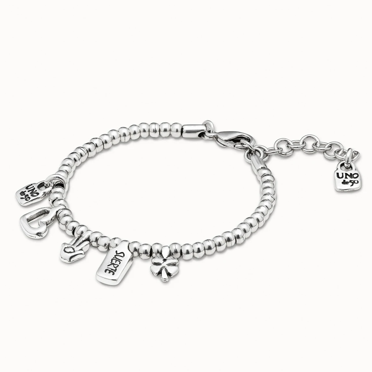 Original Spanish Unode50 jewelry bright bead chain Love lock head four-leaf clover charm bracelet high quality gift for women