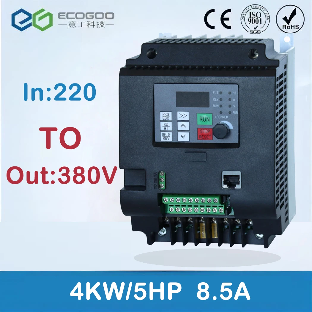 For 2.2KW/4KW/5.5KW/7.5KW/11KW frequency inverter  Variable Frequency 220V TO 380V input 1 phase 220V output 3 phase 380V ecogoo