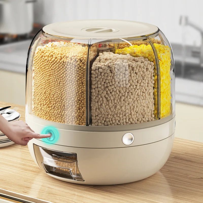 

Rice dispenser, sealed dry grain bucket dispenser, 360 degree rotating moisture-proof kitchen food container, storage box