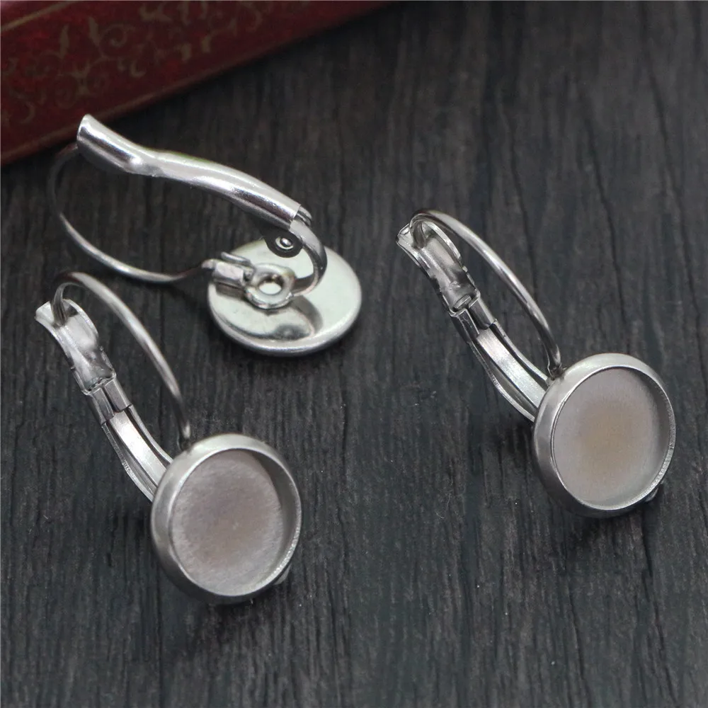 ( No Fade ) 8mm 10pcs Stainless Steel French Lever Back Earrings Blank/Base,Fit 8mm Glass Cabochons,Buttons;(M4-02)