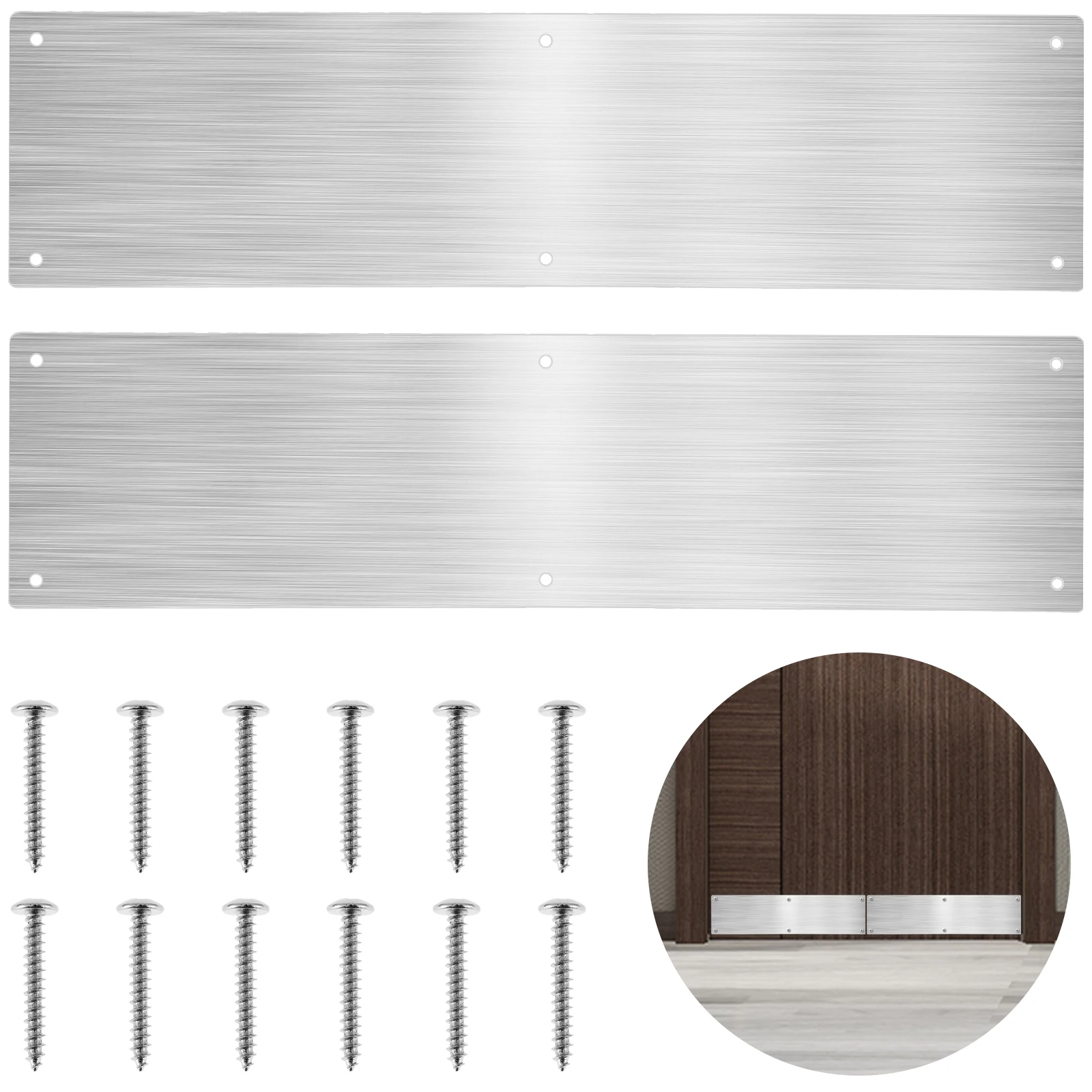 2Pcs Door Kick Plates 4 x 16 Inch Stainless Steel Kick Plates with 12 Screws Door Protection Metal Plate Anti Scratch Door