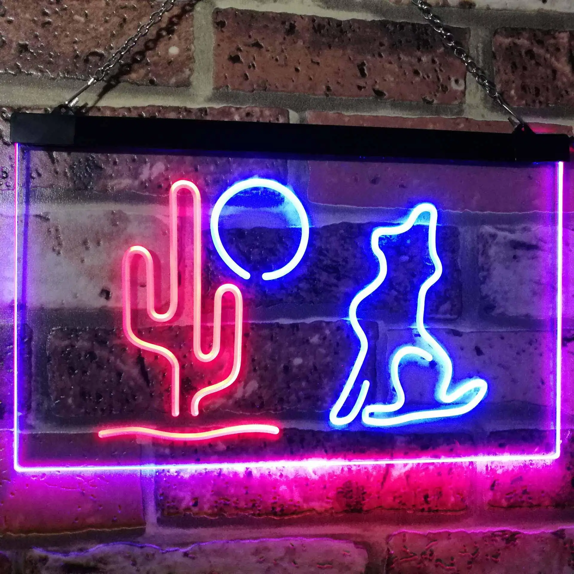 Cactus Moon & Wolf Fun Game Room Dual Color Led Neon Sign st6-i3103