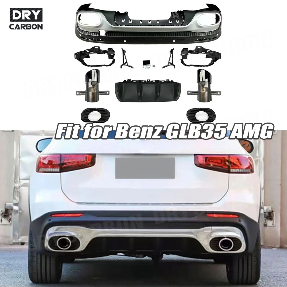 

for Mercedes Benz GLB X247 GLB180 200 GLB35 AMG 2019+ Rear Bumper Lip Diffuser Spoiler with Exhaust Rear Lip Skid Plate O-O